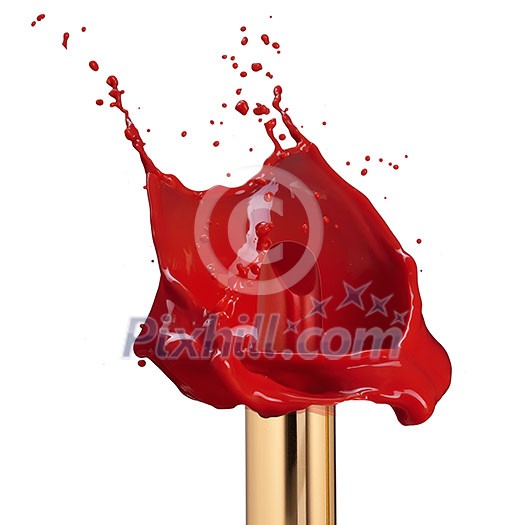 Red lipstick with splash of paint isolated on white background Red lipstick with splash of paint isolated on white background