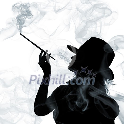 silhouette of smoking woman isolated on a white background silhouette of smoking woman isolated on a white background