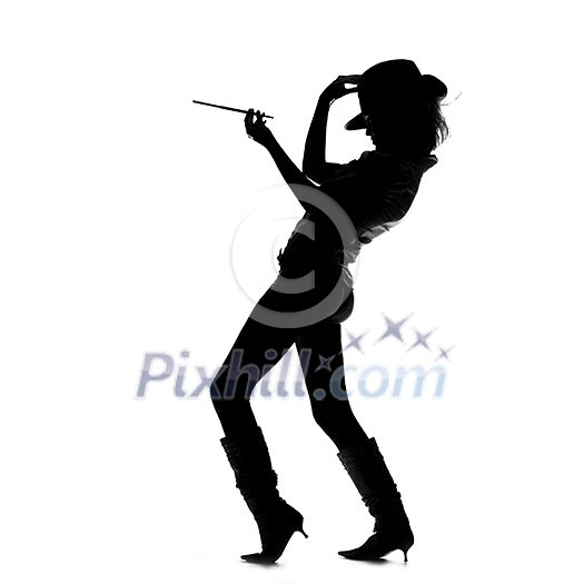 silhouette of smoking girl with hat silhouette of smoking girl with hat