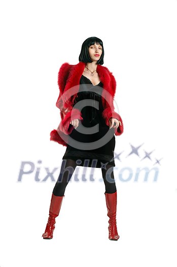 young attractive woman in red and black isolated on white