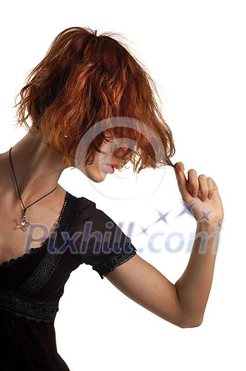 young attractive woman in red and black isolated on white young attractive woman in red and black isolated on white