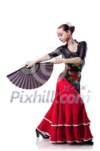 young woman dancing flamenco isolated on white