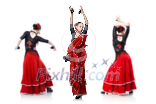 young woman dancing flamenco isolated on white young woman dancing flamenco isolated on white