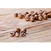 Hazelnuts on wooden table