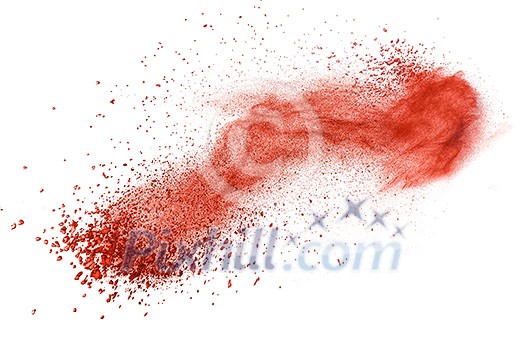 Purple powder explosion isolated on white background
