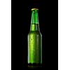 Green beer bottle with water drops isolated on black