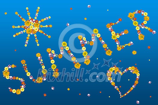 decorative summer letters and symbols from color flowers