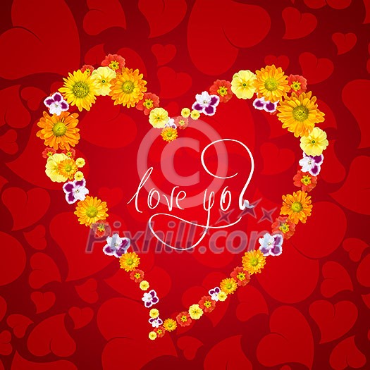 I love you. Card for Valentines day with heart from flowers I love you. Card for Valentines day with heart from flowers