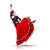young woman dancing flamenco from back isolated on white