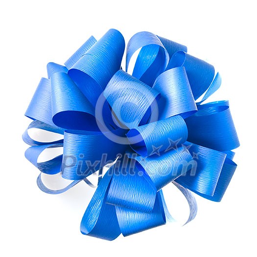 Blue bow from ribbon isolated on white