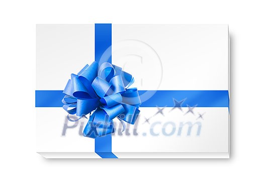 Blue bow from ribbon isolated on white
