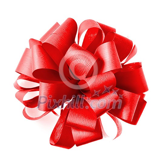 Red bow from ribbon isolated on white