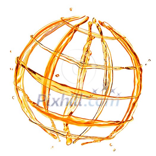 abstract globe from orange water splashes isolated on white