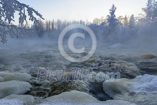 Flowing river scenery in winter Flowing river scenery in winter