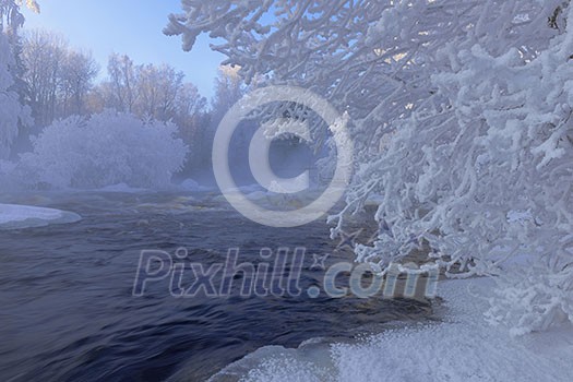 Flowing river scenery in winter Flowing river scenery in winter