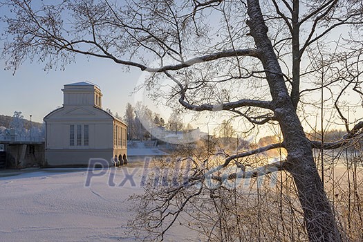 Old power plant in winter
