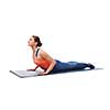 Beautiful sporty fit yogini woman practices yoga asana bhujangasana - cobra pose beginner variation isolated on white background