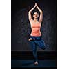 Beautiful sporty fit yogini woman practices yoga asana Vrikshasana - tree pose