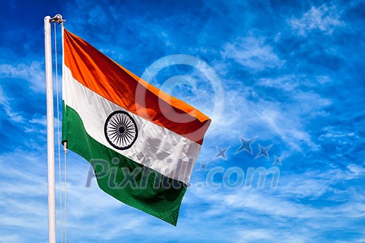 India symbol indian flag against blue sky India symbol indian flag against blue sky