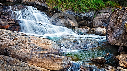 Panorama of waterfall cascade shot with long exposure