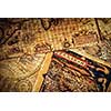 Travel geography navigation concept background - old vintage ancient world maps