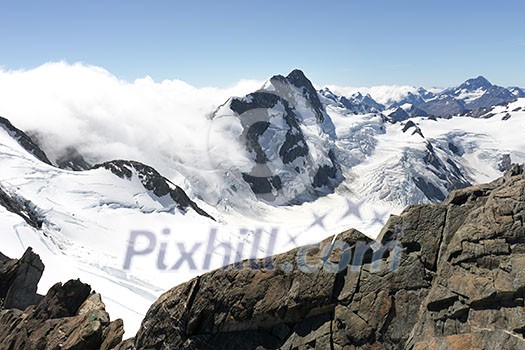 Mountain landscape with snow and clear blue sky Mountain landscape with snow and clear blue sky