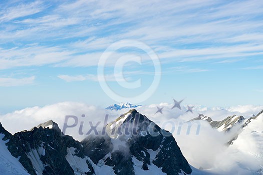 Mountain landscape with snow and clear blue sky