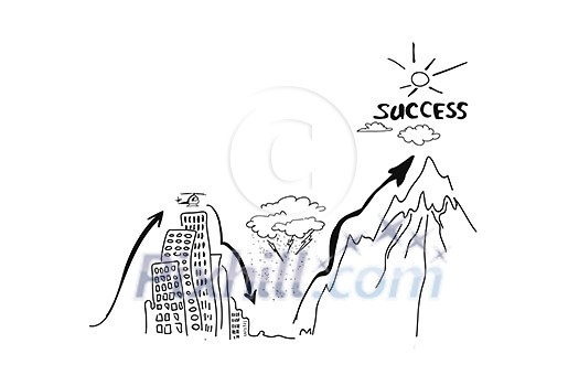 Background image with business sketches on white wall Background image with business sketches on white wall