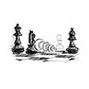 Conceptual sketch image with chess pieces on white background