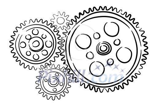 Background image with sketched gears on white backdrop