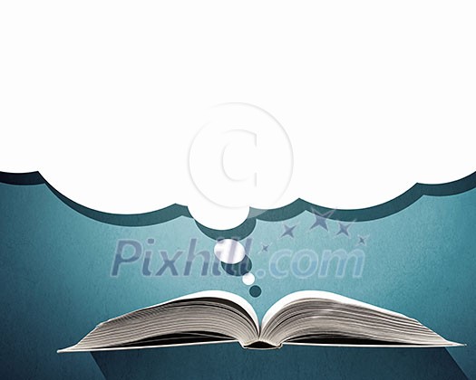 Opened book with speech cloud above pages