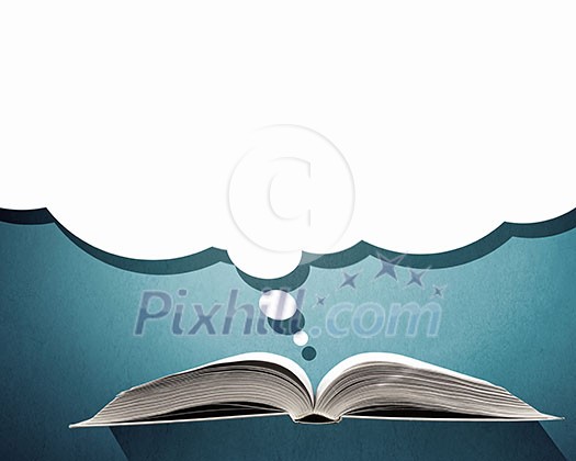 Opened book with speech cloud above pages Opened book with speech cloud above pages