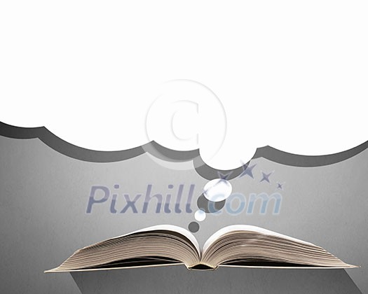 Opened book with speech cloud above pages Opened book with speech cloud above pages