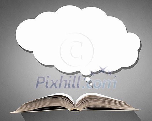 Opened book with speech cloud above pages Opened book with speech cloud above pages