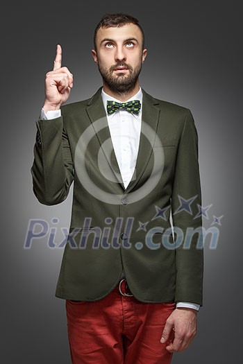young man in a green suit, shows up young man in a green suit, shows up