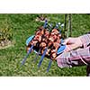 Grilled kebabs on a plate. Picnic on the weekend.