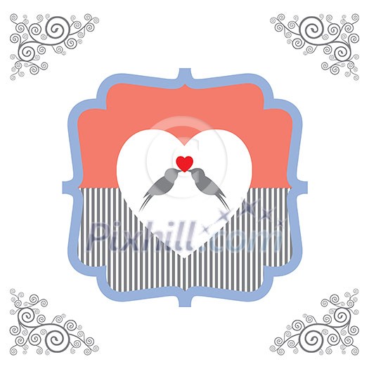 vector couple bird in heart vintage card design vector couple bird in heart vintage card design