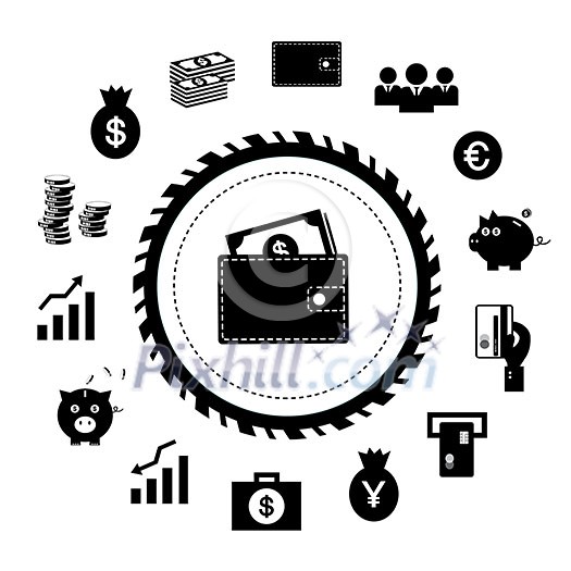vector money and financial icon set 