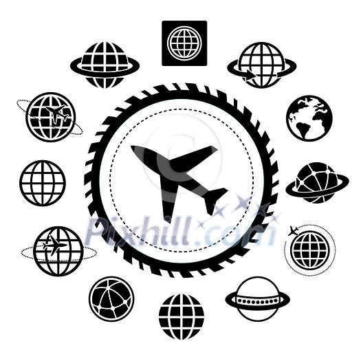 plane and globe vector icon set   