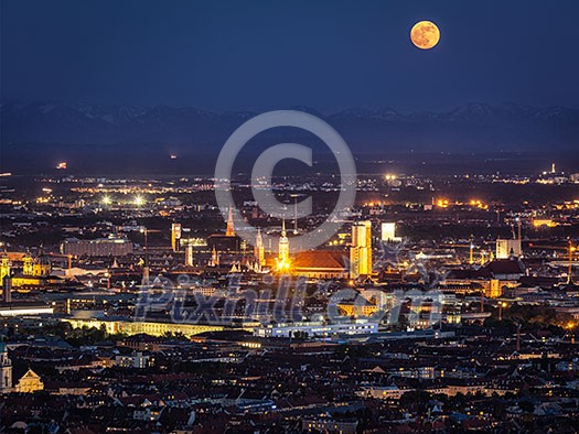 Night aerial view of Munich from Olympiaturm (Olympic Tower). Munich, Bavaria, Germany Night aerial view of Munich from Olympiaturm (Olympic Tower). Munich, Bavaria, Germany