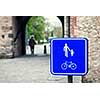 Pedestrian and bicycle zone sign in European town