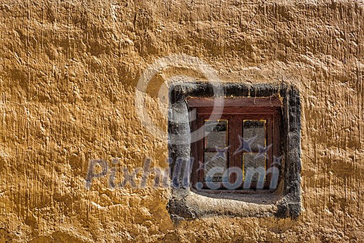 Window and wall, Tabo monastery of Tibetan Buddhist Gelug sect. Tabo, Spiti valley, Himachal Pradesh, India