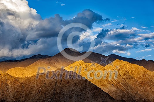 Himalayas (Zanskar mountain range) on sunset. Leh, Ladakh, India