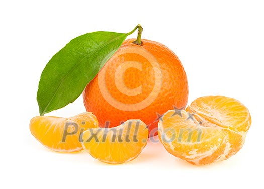 Orange tangerine with segments isolated on white background Orange tangerine with segments isolated on white background