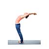 Beautiful sporty fit woman practices Sivananmda yoga asana Anuvittasana  - standing back bend pose isolated on white