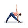 Sporty fit woman practices Ashtanga Vinyasa yoga asana utthita trikonasana - extended triangle pose view from back isolated on white