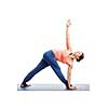 Woman doing Ashtanga Vinyasa yoga asana Parivrtta trikonasana - revolved triangle pose isolated on white