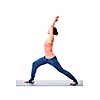 Beautiful sporty fit yogini woman practices yoga asana Virabhadrasana 1 - warrior pose 1 isolated on white