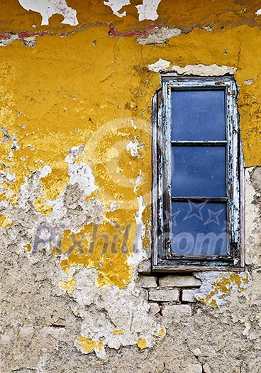 Old weathered painted wall and window for grunge background