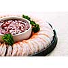 Shrimp ring appetizer platter with dipping sauce